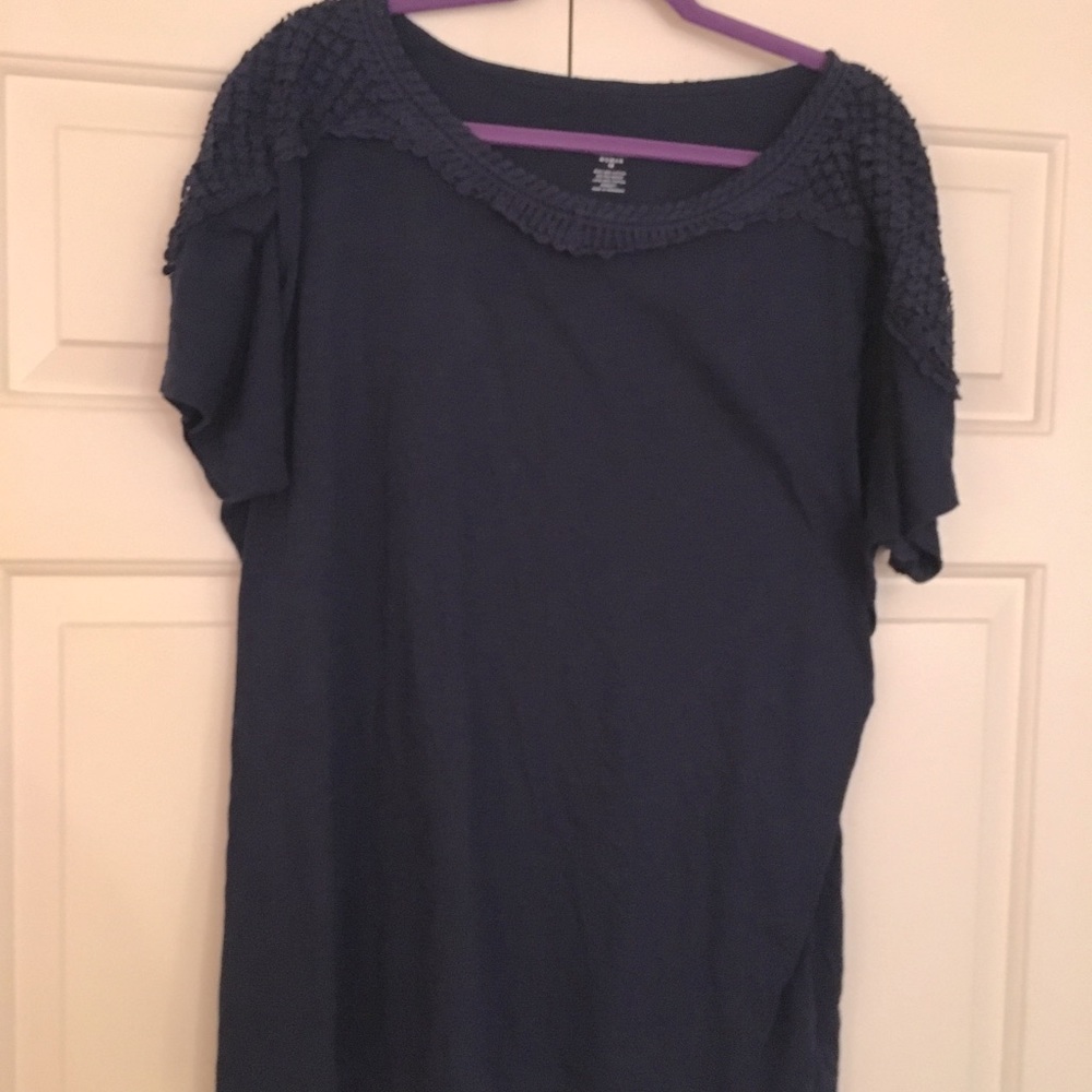 A.N.A. Size 1X Navy Knit Lace Embellished Top